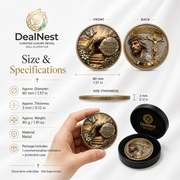 Christian commemorative medallion size guide showing an approximate 40 mm diameter