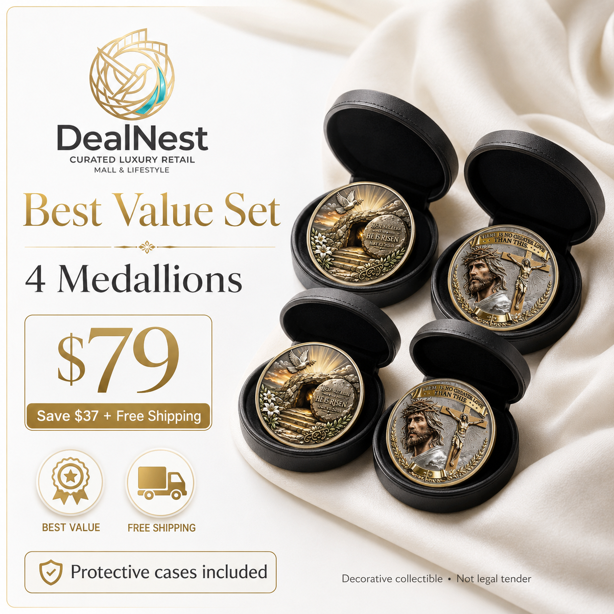 DealNest four-piece Christian commemorative medallion Best Value Set with free shipping