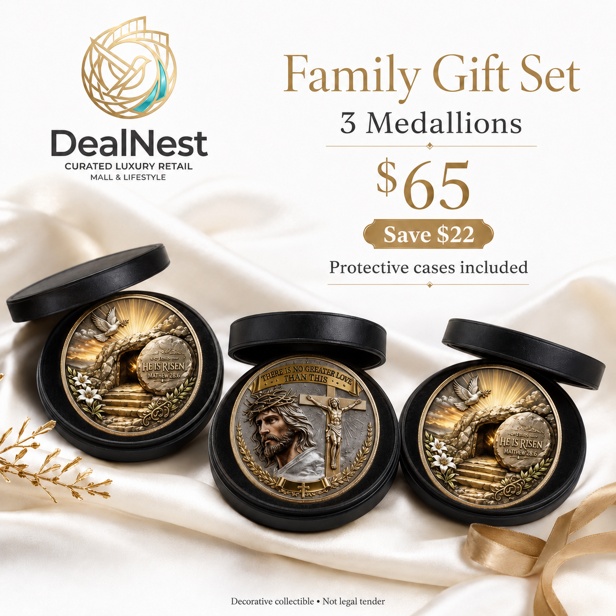 DealNest three-piece Christian commemorative medallion Family Gift Set with protective cases