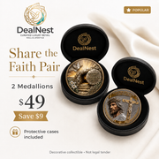 DealNest two-piece Christian commemorative medallion Share the Faith Pair with protective cases