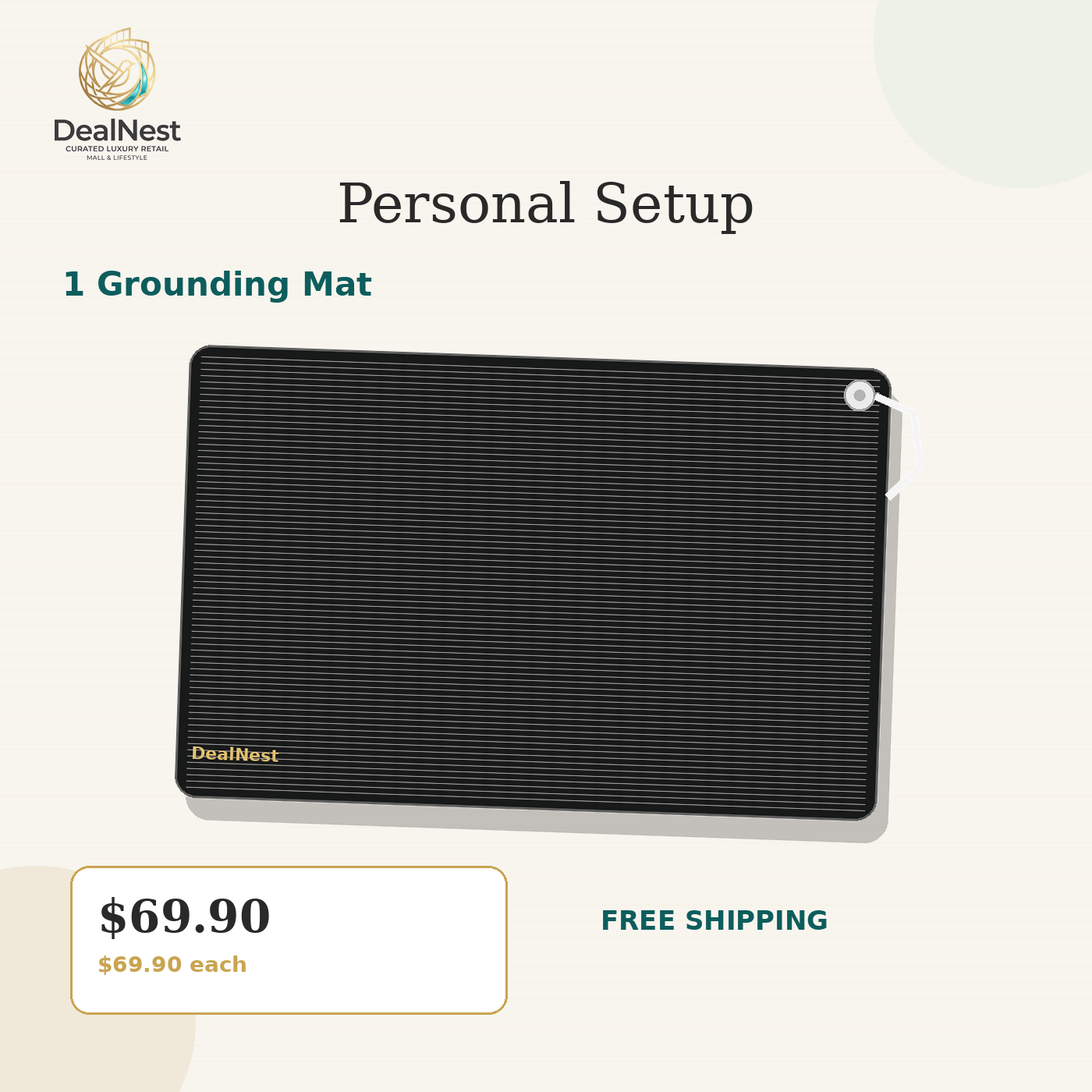 DealNest 1 mat grounding bundle Personal Setup with connection cord and regional plug option