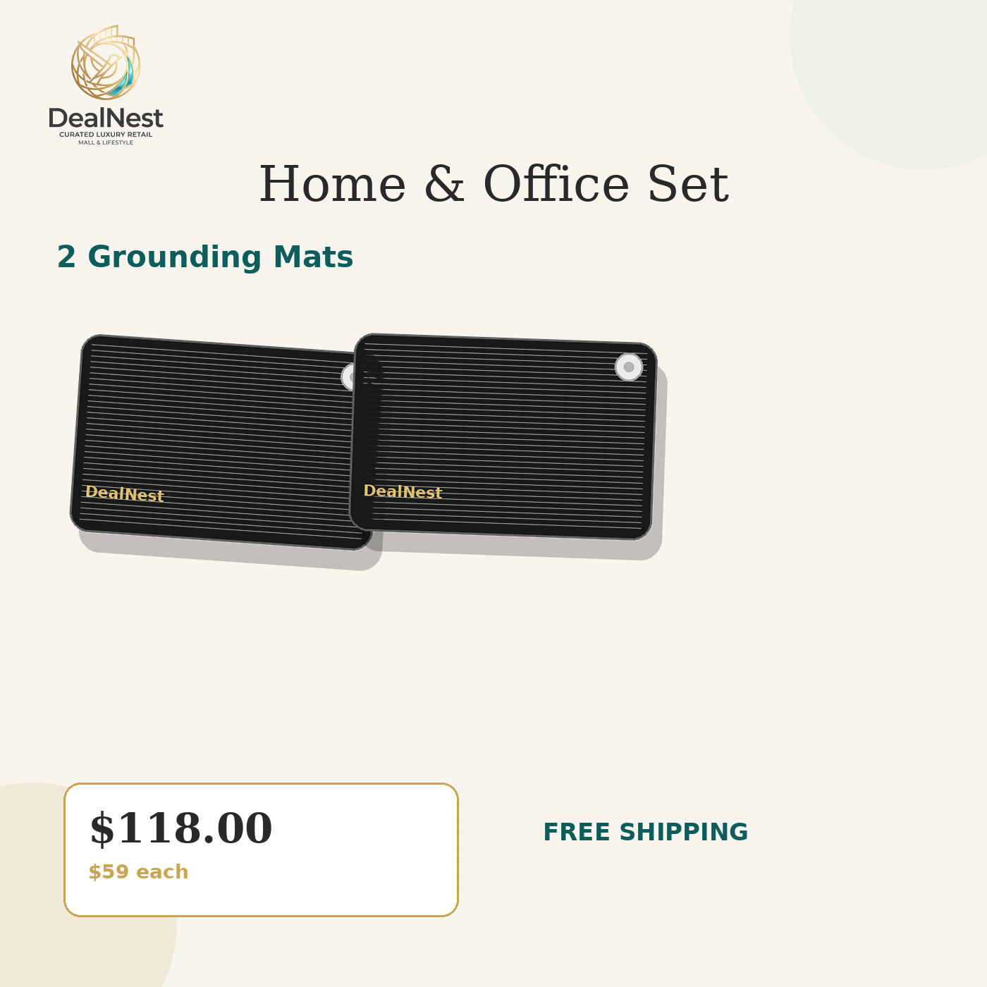 DealNest 2 mat grounding bundle Home & Office Set with connection cord and regional plug option