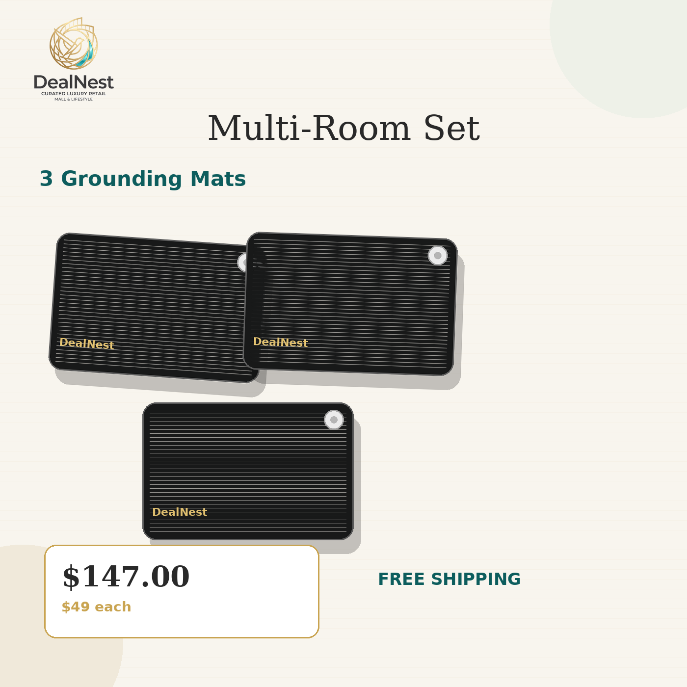 DealNest 3 mat grounding bundle Multi-Room Set with connection cord and regional plug option