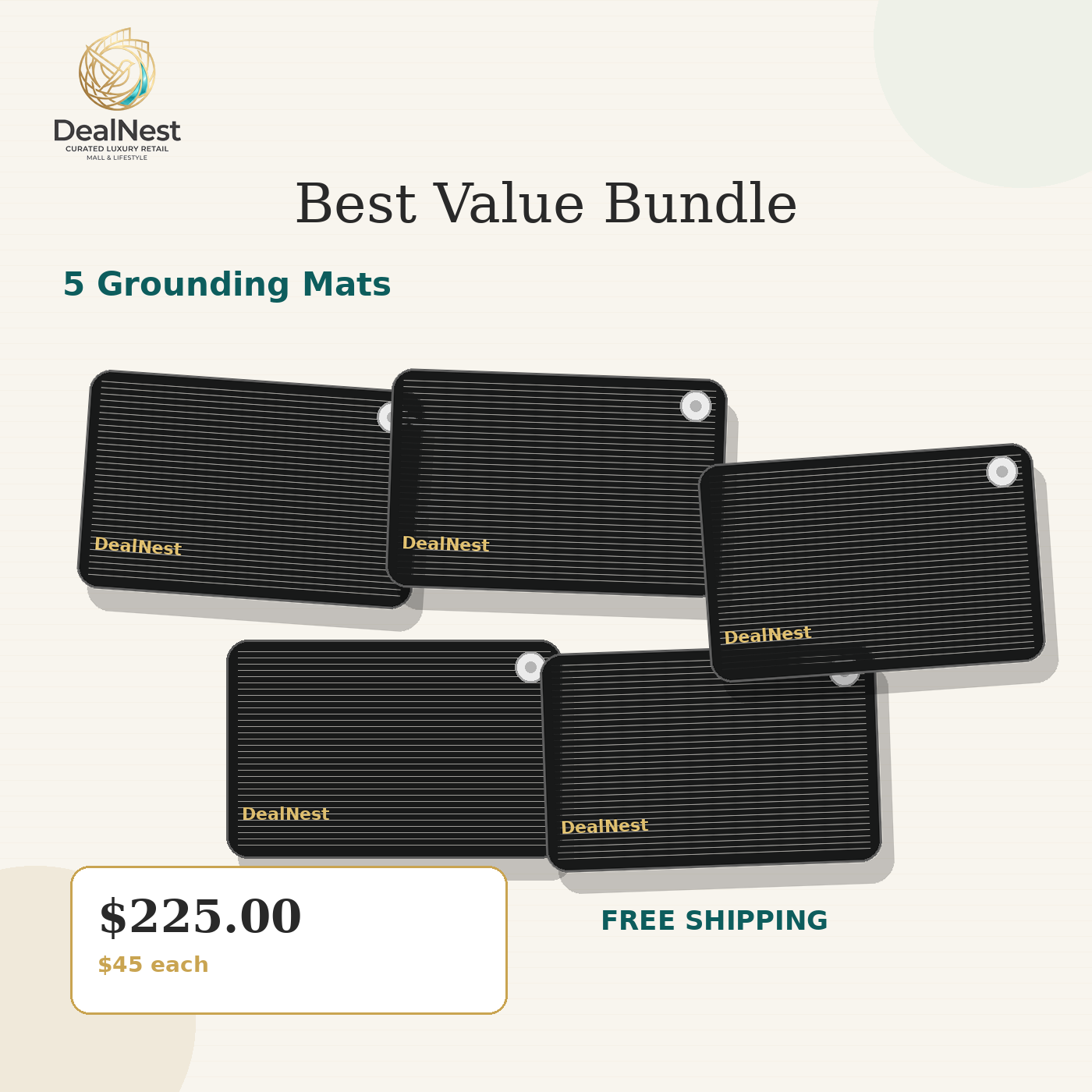 DealNest 5 mat grounding bundle Best Value Bundle with connection cord and regional plug option