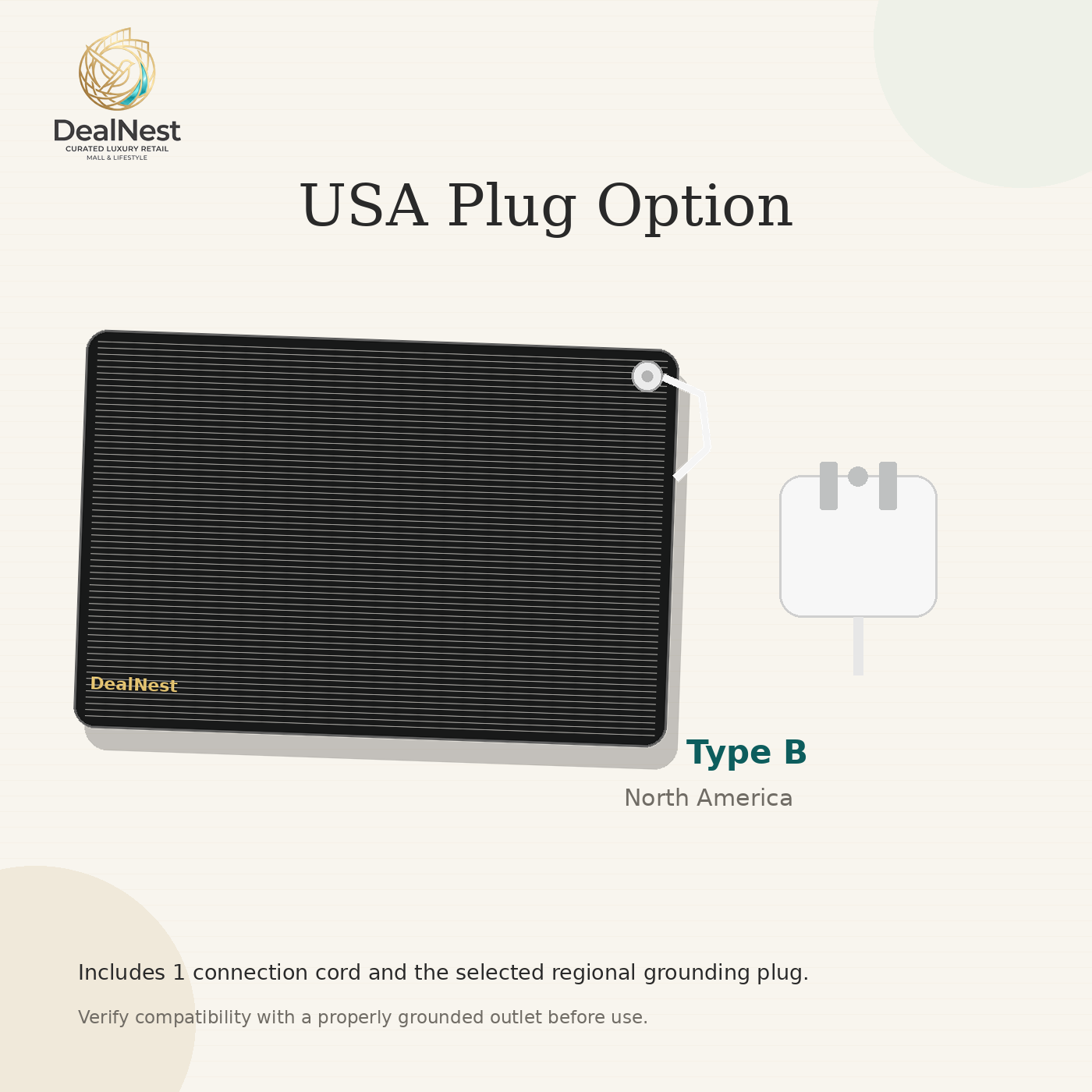 DealNest conductive grounding mat with USA Type B regional grounding plug