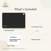 DealNest grounding mat package contents with mat connection cord regional plug and user guide